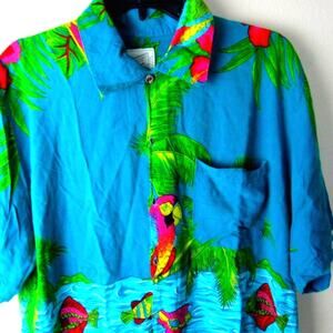 Coconut Pier Men's Hawaiian RAYON Shirt Size Large Camp Beach Surfing Distressed